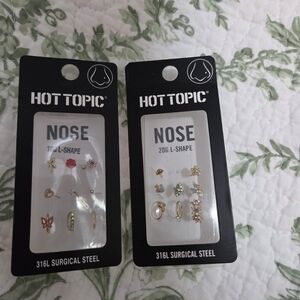 Hot Topic Gold Nose Stud & Hoop Set with Pink and Green Accents